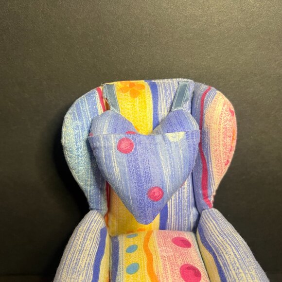 VTG 1998 Dritz Collectible Blue Stripes & Dots Pincushion Chair w/ Heart Pillo - Picture 2 of 10